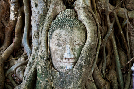 宁静神圣AyutthayaThaise的沙石佛之首大城府泰国图片