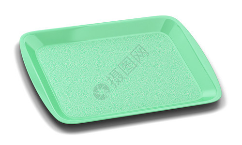 用餐托盘绿色以白背景隔离的3d插图用于食品的空白塑料盘图片