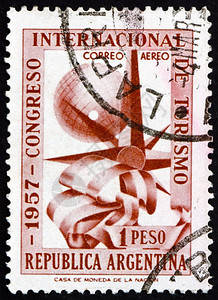 邮资阿根廷1957年阿根廷国际旅游大会Global旗和指南针玫瑰阿根廷印刷的章1957年月一种国际的图片