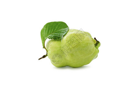 番石榴农业白色背景上隔离了一片叶子的单新鲜guava水果图片