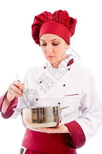 白种人完美餐厅女厨师与大锅的相片图片