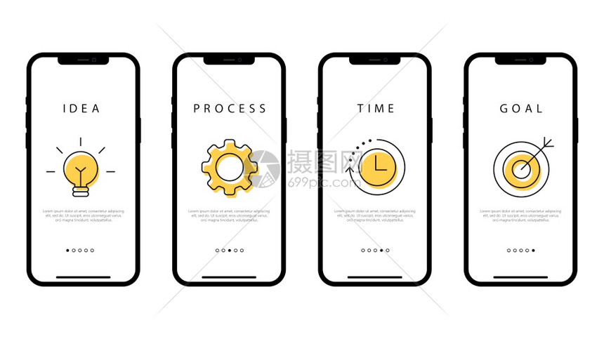 智能电话概念过程时间和目的企业逐步计划说明内容的插图设计程序时间和目的象征收入有创造力的图片