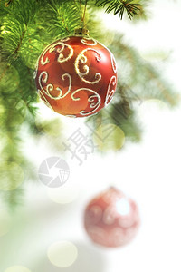 明亮的圣诞树上红球图片