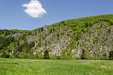 保加利亚Pasarel村附近的Lozen山中春季绿色森林岩石格莱德和山谷晴天旅行春图片
