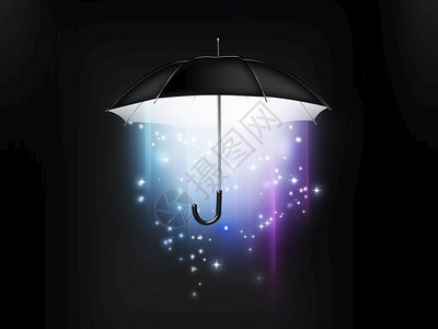 从黑暗背景的雨伞中传来神奇的光芒科学火花艺术图片