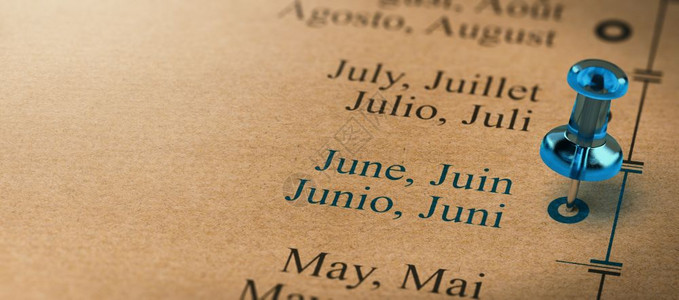 议程3D项目或商业规划插图其中以年度的JuneMonths概念的为推力点聚焦于年的June月份日历会议纸图片