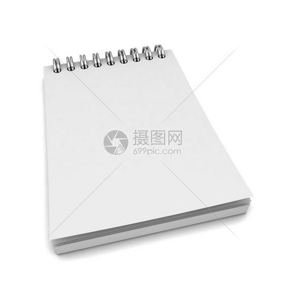 目的床单白色背景上孤立的空白笔记本3d插图写图片