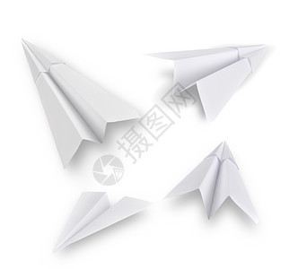 象征静止的在白色背景上隔离的纸飞机一组真实照片放图片