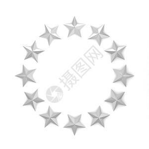 白色背景上孤立的圆形三维图示中的恒星金子欧洲联盟标签图片