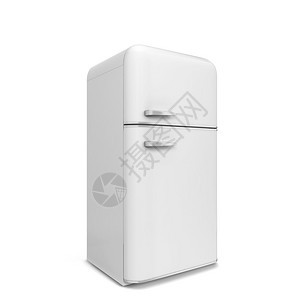 优质的Retro厨房冰箱3d插图以白色背景隔离闪亮的白色图片