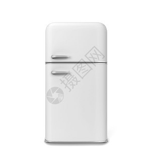 冷却器霜白色的Retro厨房冰箱3d插图以白色背景隔离图片