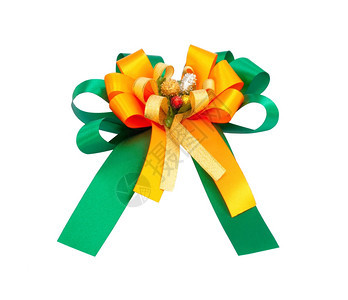 装饰华丽白色背景上绿丝带弓周年纪念日图片