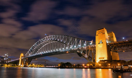 天线高架悉尼港桥晚上澳大利亚城市标志海图片