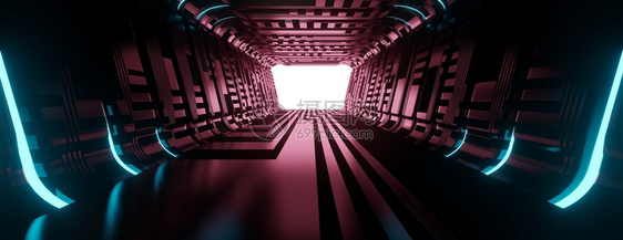 形象的使成为工业光化走廊抽象隧道3d插图说明图片