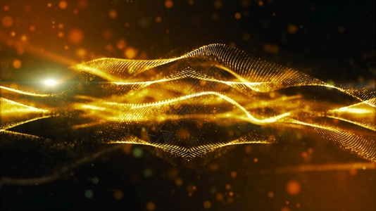 金色数字粒子波流抽象运动技术背景概念金色数字微粒流黑暗的墙纸海浪图片