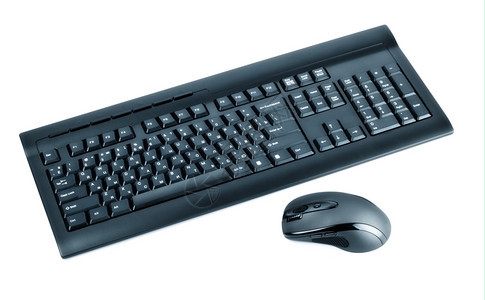 无线黑设置鼠标和计算机键盘白上孤立细节无线的电脑图片