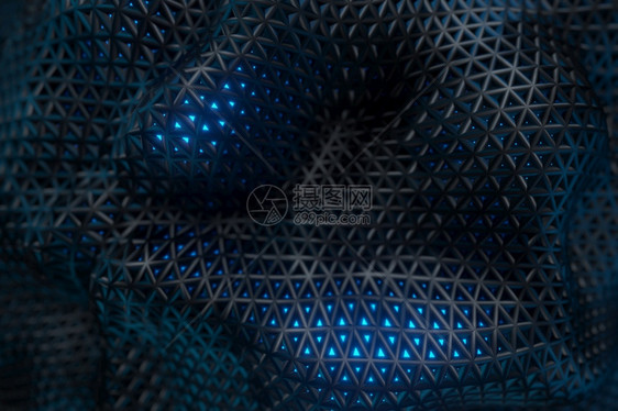 墙纸黑暗的辉光蓝色能量背景3D投影时的抽象未来黑暗波图片