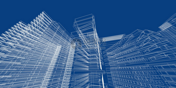 建筑3D插图现代城市建筑抽象背景设计建筑背景插图透视线项目行业屋图片