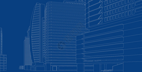 线框屋建筑师3D插图现代城市建筑抽象背景设计建筑背景插图透视线图片