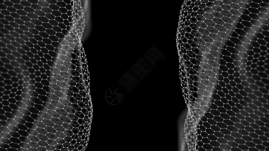 黑色的3d抽象六边形技术图案连接背景深色蜂窝图案3dD渲染蓝色的形象图片