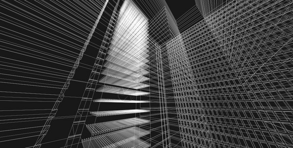 白色的现代3d图解现代城市建筑抽象背景设计3D图解架构建设透视直线三维图解建筑结构正面图片