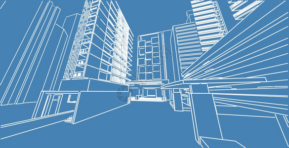 蓝图3d解现代城市建筑抽象背景设计3D图解架构建设透视直线三维图解建筑结构体项目图片