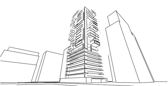 白色的住宅公寓3d图解现代城市建筑抽象背景设计3D图解架构建设透视直线三维图解建筑结构图片