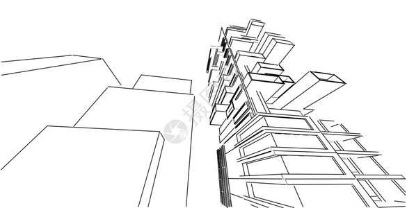 3d图解现代城市建筑抽象背景设计3D图解架构建设透视直线三维图解建筑结构外部的屋技术图片