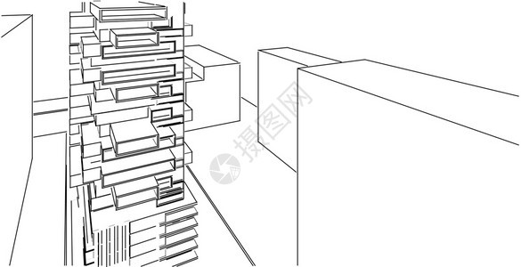 3d图解现代城市建筑抽象背景设计3D图解架构建设透视直线三维图解建筑结构城市景观绘画草图图片