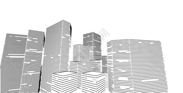 插图路口多雾段3d图解现代城市建筑抽象背景设计3D图解架构建设透视直线三维图解建筑结构图片