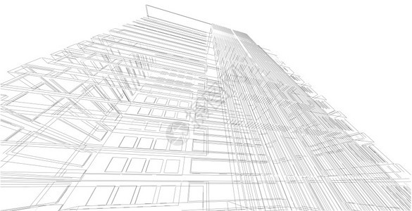 具体的3d图解现代城市建筑抽象背景设计3D图解架构建设透视直线三维图解建筑结构多雾路段白色的图片