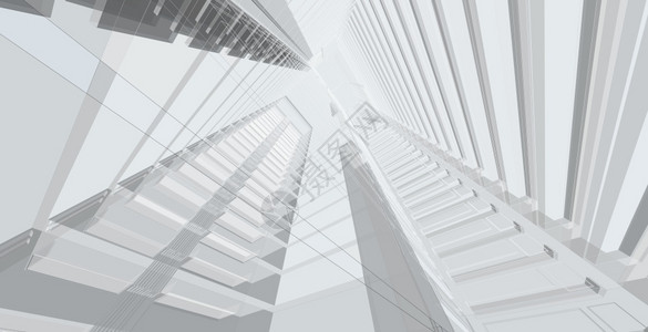 几何的白色建筑学3d图解现代城市建筑抽象背景设计3D图解架构建设透视直线三维图解建筑结构图片