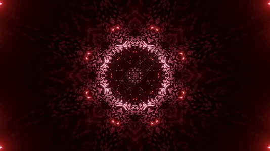 对称艺术优雅的3D图解抽象背景有发光的红色环绕空间隧道和在黑暗中的闪亮星红色科学小说空间隧道3d图解充满活力使成为图片