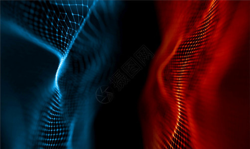 机器人安全网络蓝色和红背景光数据技术点蓝色和红背景光数据技术点3D渲染图片