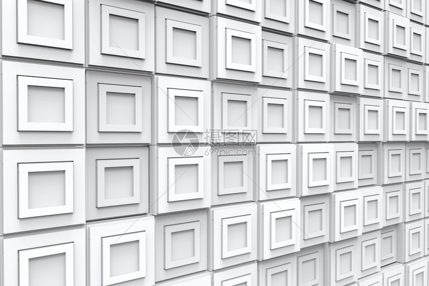 灰色的装饰品3d对现代白色平方瓷砖块墙壁背景的展望3d干净的图片