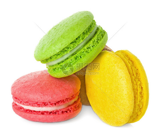 绿色法国马卡龙黄的糖果图片