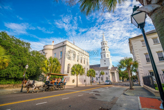海滨美国南卡罗来纳州Charleston市中心历史区的风景图片