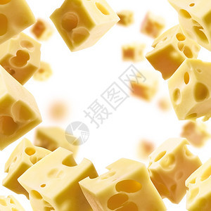 健康切达干酪成熟奶立方体在白色背景上悬浮奶酪立方体在白色背景上悬浮图片