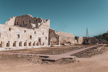 希腊语PataraPttra古老Lycian城市Patara圆形剧场和Lycia公共礼堂遗址在Leaguersquos首都鸟瞰拍图片