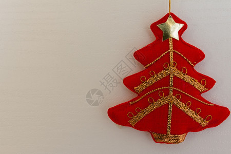 新的绳索喜庆配有金绳红色圣诞树纺织品装饰图片