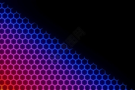 发光抽象彩色GlowingNeon电子六边形背景三维投影黑暗的墙纸图片