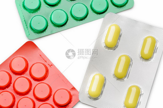 剂量红黄绿和白药丸的剂泡水以治疗疼痛和疾病黄色的58皮卡图片