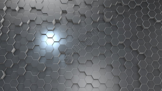 高科技多面体数字的3D虚拟空间中抽象六边几何铝表面的翻转随机摆放几何形状六边的圆壁图片