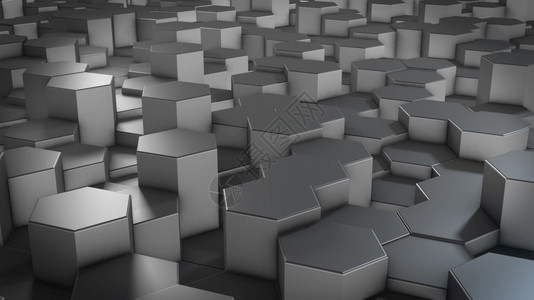 阿基米德多面体阴影蜂窝虚拟空间中抽象六边几何金属表面的3d翻转随机