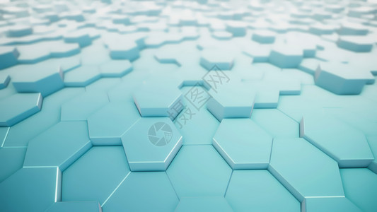 3D虚拟空间中抽象六边形几何表面的翻转随机定位几何形状六边的圆壁象渲染图片