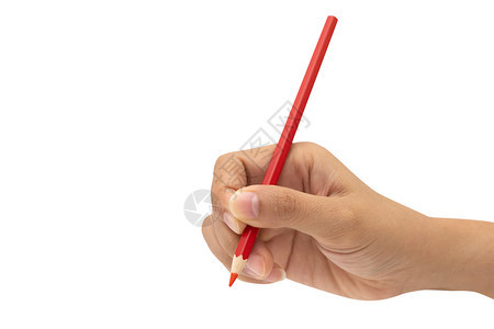 手指文档白色背景上孤立的红色铅笔女手部尖图片