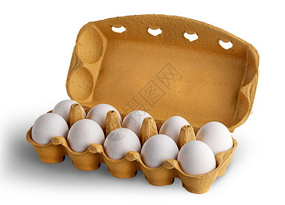 白色的包裹黄开放托盘在白色背景上隔离10个白蛋开放托盘鸡蛋旋转图片