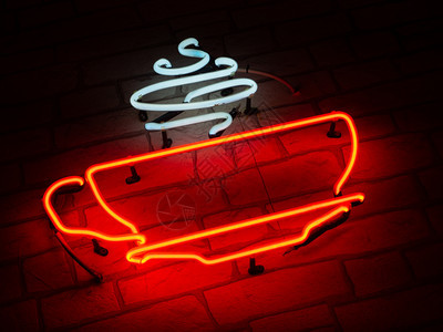 市场杯中的饮料部商店窗口形状尼恩签名Neon字母电的餐厅部门图片
