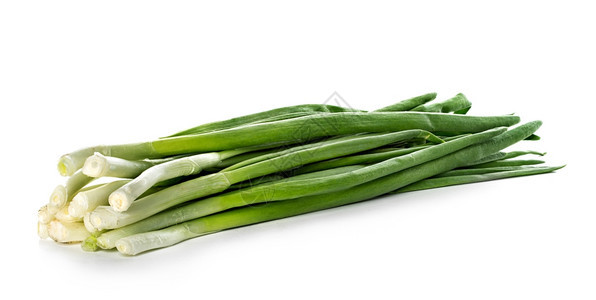 白色的背景绿洋葱食物香料图片