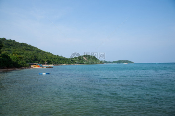 海景PattayaKohLarn树的海滩景点覆盖KohLarn山脉季节晴天图片